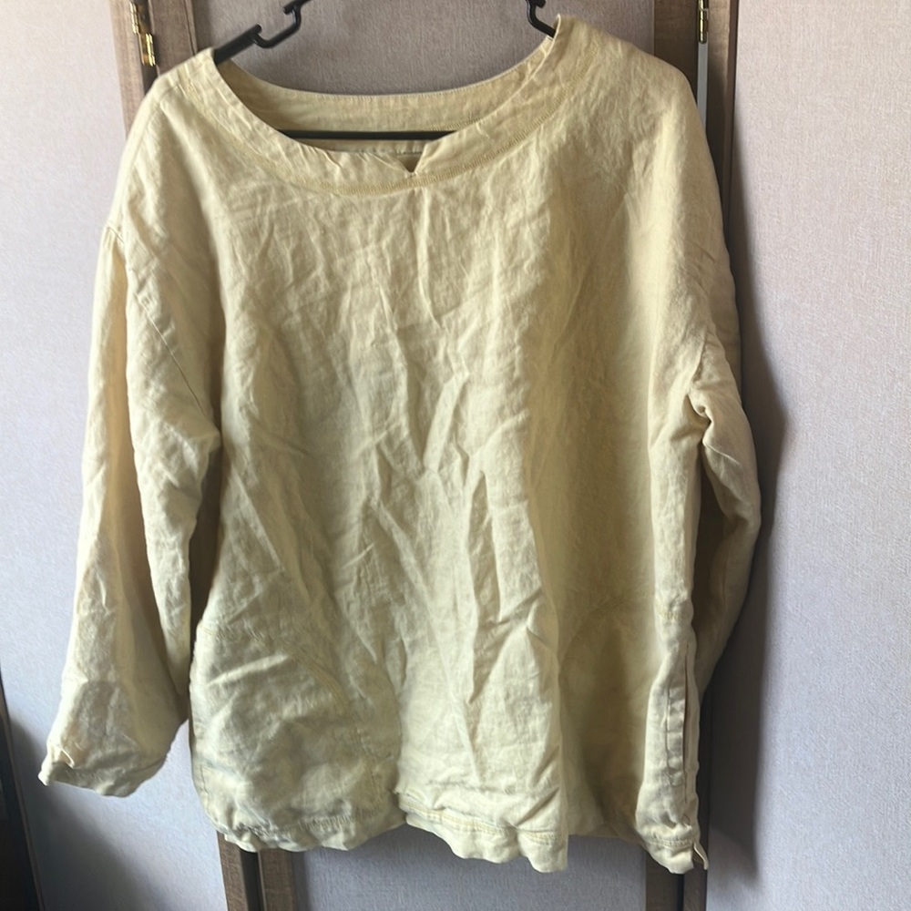 J. Jill Pale Yellow Linen Blend Long Sleeve Top